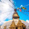 stupa temple in kathmandu nepal with prayer flags
